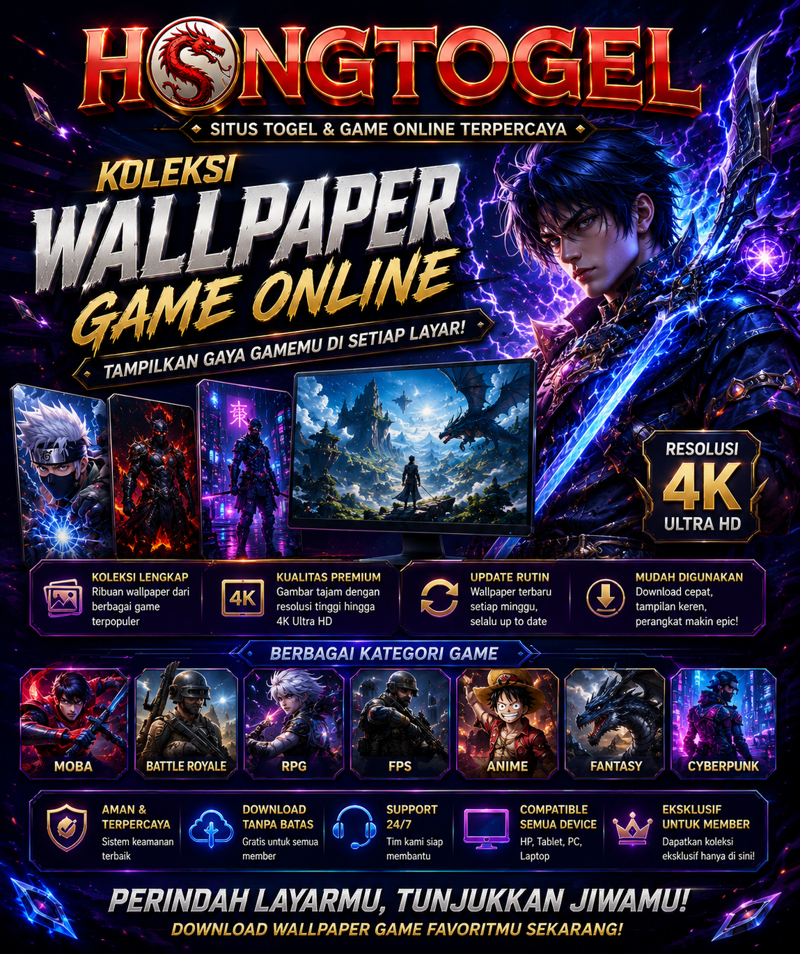 HONGTOGEL = Desain Karakter Perempuan & Logo Game Online Kualitas 4K